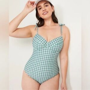 Old Navy Green Gingham One Piece Swimsuit